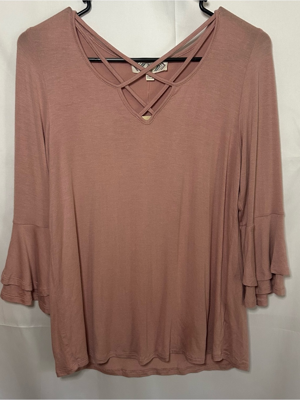NWT Pink Rose Women's Size Medium Blouse with Ruffle Sleeves velvet blush color
